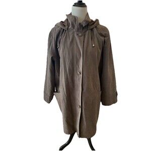 CBO New York Women’s 1X Brown Hooded Long Coat Zip Snap Jacket